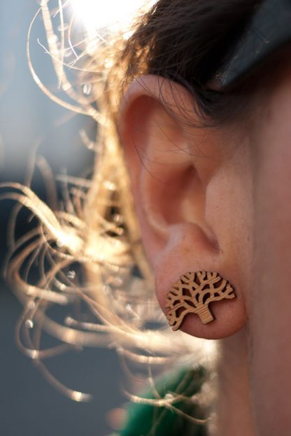 Oakland Earrings - Bamboo Studs on Ear