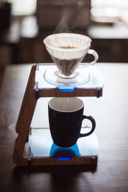 Coffee Pour Over Stand - Bamboo with Blue Accents